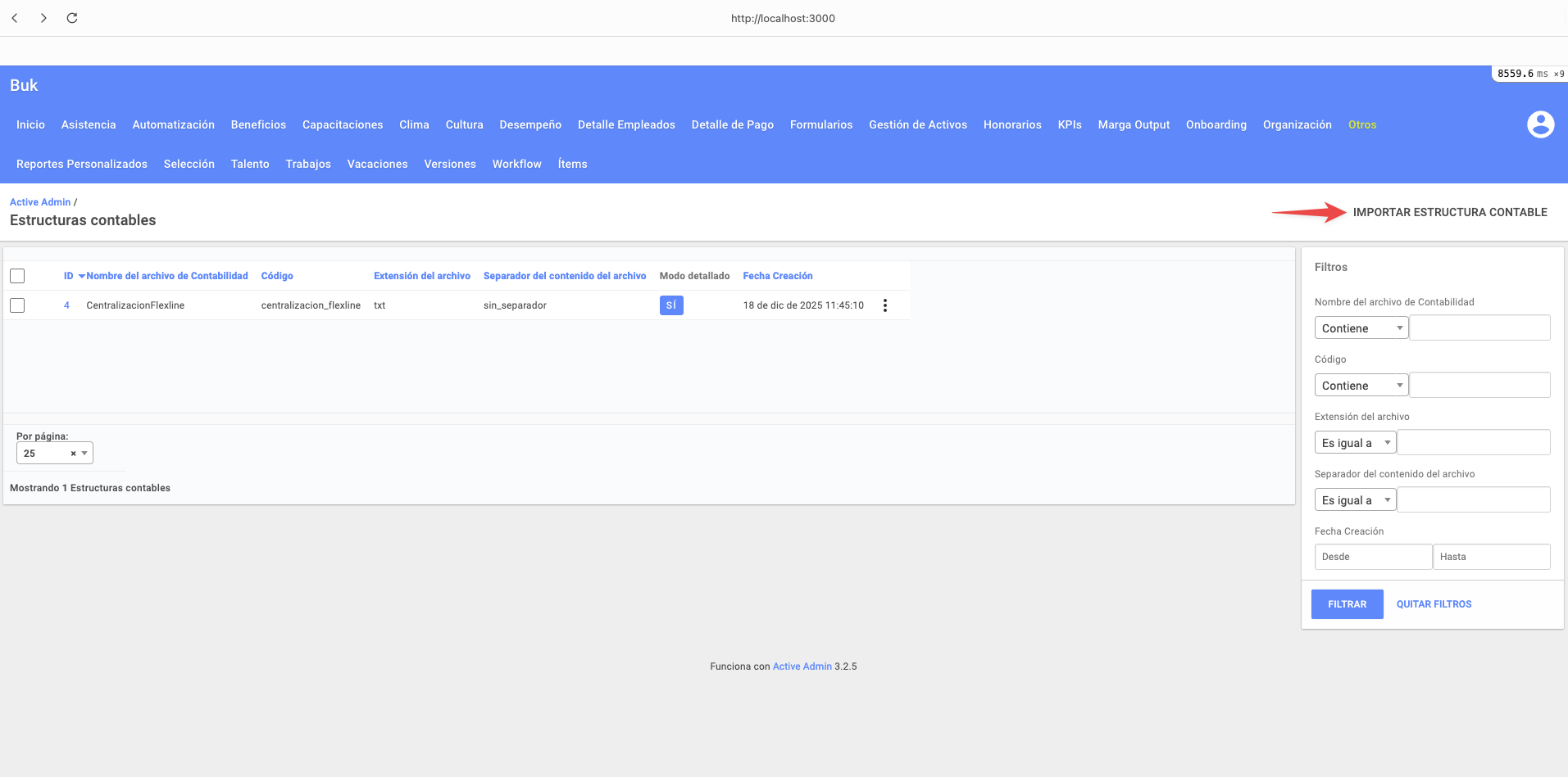 Botón Importar estructura contable