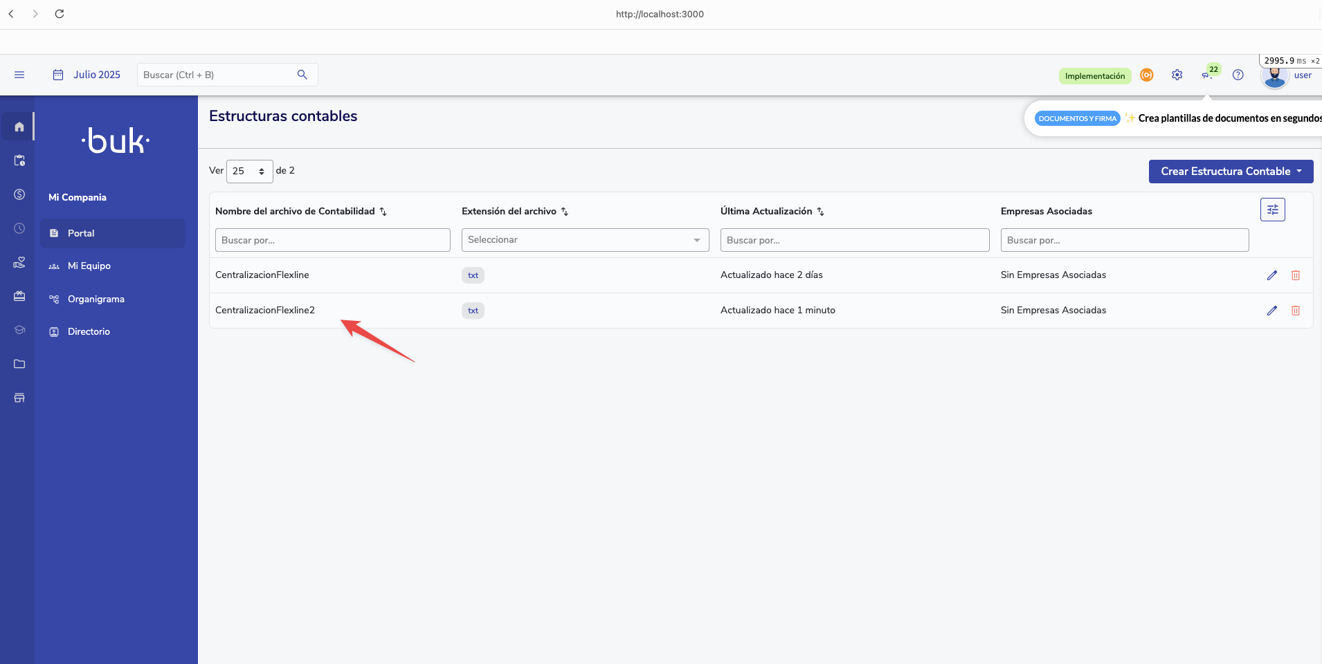 Nueva estructura visible en el módulo de Estructuras Contables