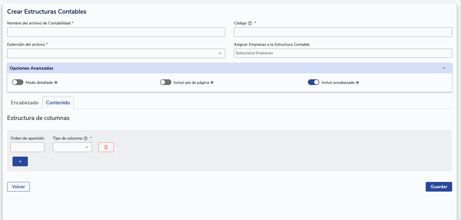 Toggle Incluir encabezado en Opciones Avanzadas