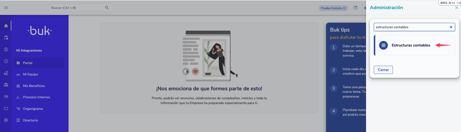 Vista general del módulo Estructuras Contables