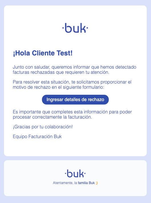 Correo automático de notificación de factura rechazada