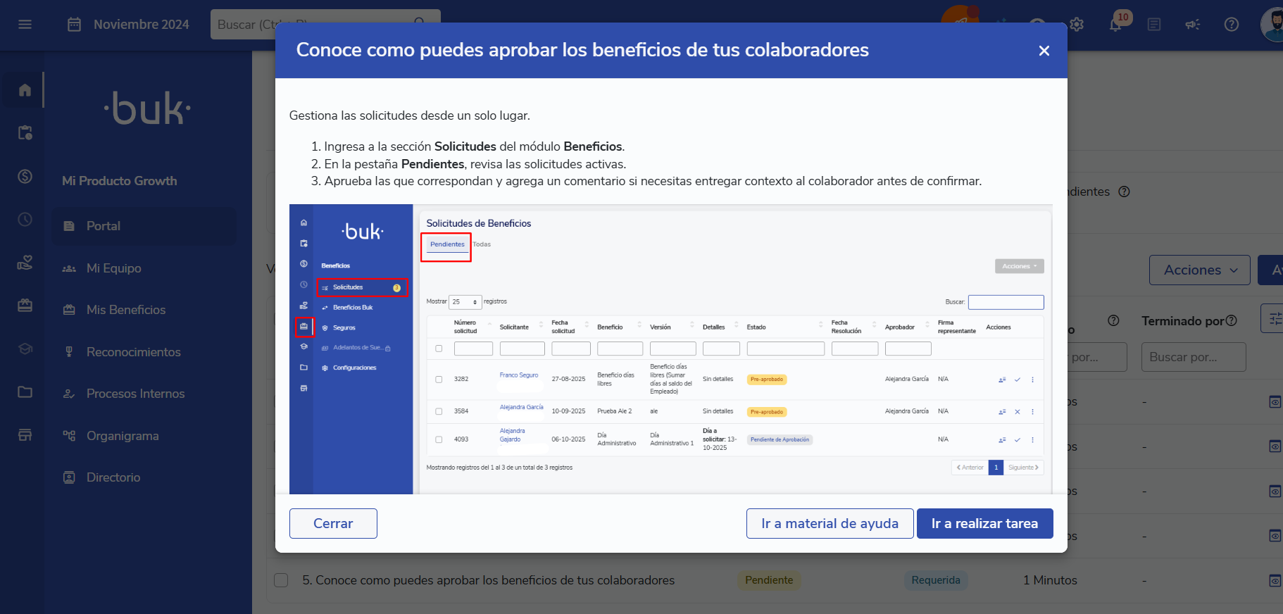 Ver detalle de la tarea en la lista de activación